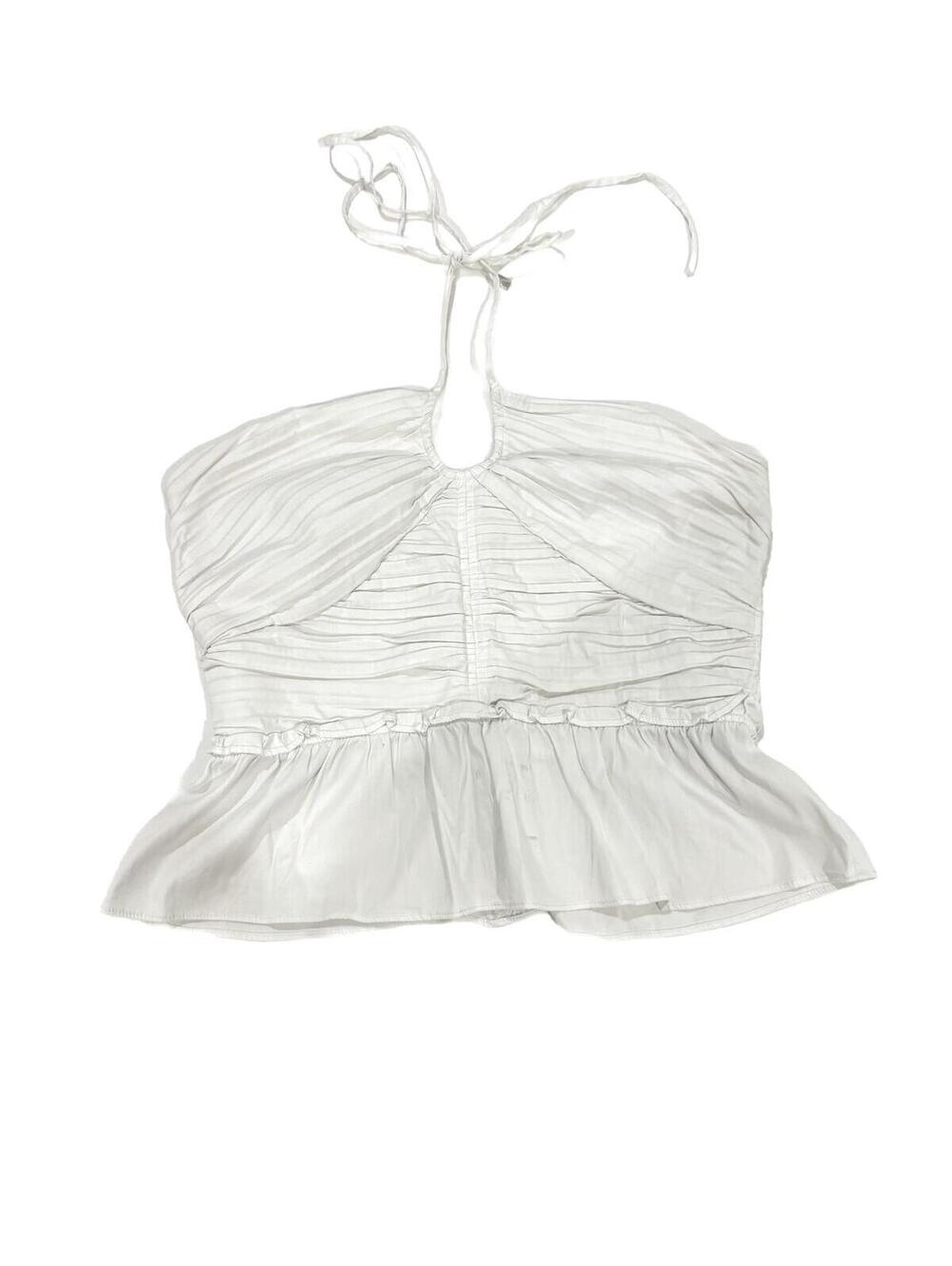 White House Black Market Ruched Halter Top Peplum White Size 6 Y2K Coquette